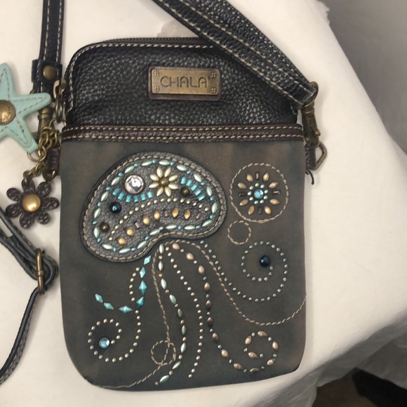 CHALA bedazzled brown and blue jellyfish small crossbody bag. - Picture 5 of 12